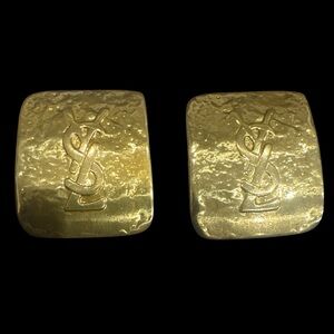 Yves Saint Laurent Rare Vintage YSL Gold Plated Square Hammered Earrings
